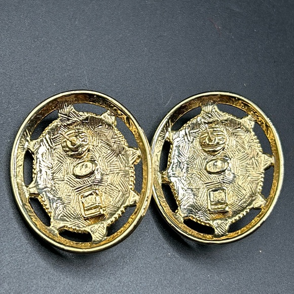 VTG Givenchy Estate Post Back Gold Tone Faux Pearl Rhinestones Large Earrings - Picture 7 of 9